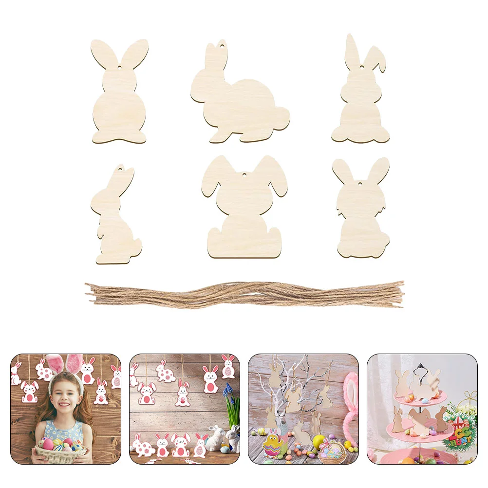 12 Pcs Shape Decorative Wood Cutouts Easter Slices Unfinished Craft naments Bunny Wood Chips Wooden Bunny Slices 6