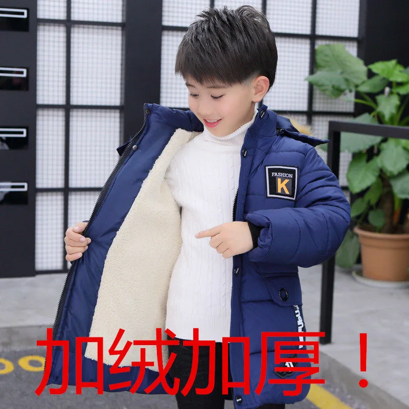Big Boys Jacket Autumn Winter Plus Velvet Warm Teen Kids Jackets Fashion Mid-Length Zipper Hooded Boys Coat 5 6 8 10 12 14 Years kids jackets