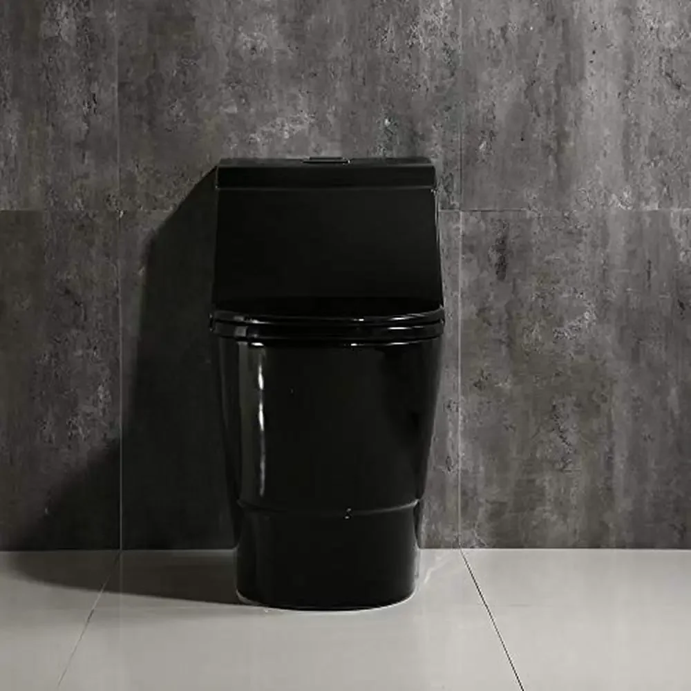 E One Piece Toilet Soft Close Seat Chair Height 1.28 GPF Dual Water Sensed 1000 Gram Flush B0941 Black Luxury Modern Design ADA 2