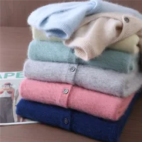Autumn And Winter Women's Round Neck Mink Cashmere Knitted Cardigan Solid Color Button Wool Knitted Coat Temperament Sweater - Image 4
