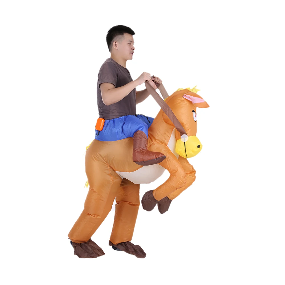말 팽창식 코스튬 복장, 재미있는 카우보이 라이더, 성인용 멋진 원피스, 할로윈 카니발 파티, 블로우 업 팽창식 코스튬