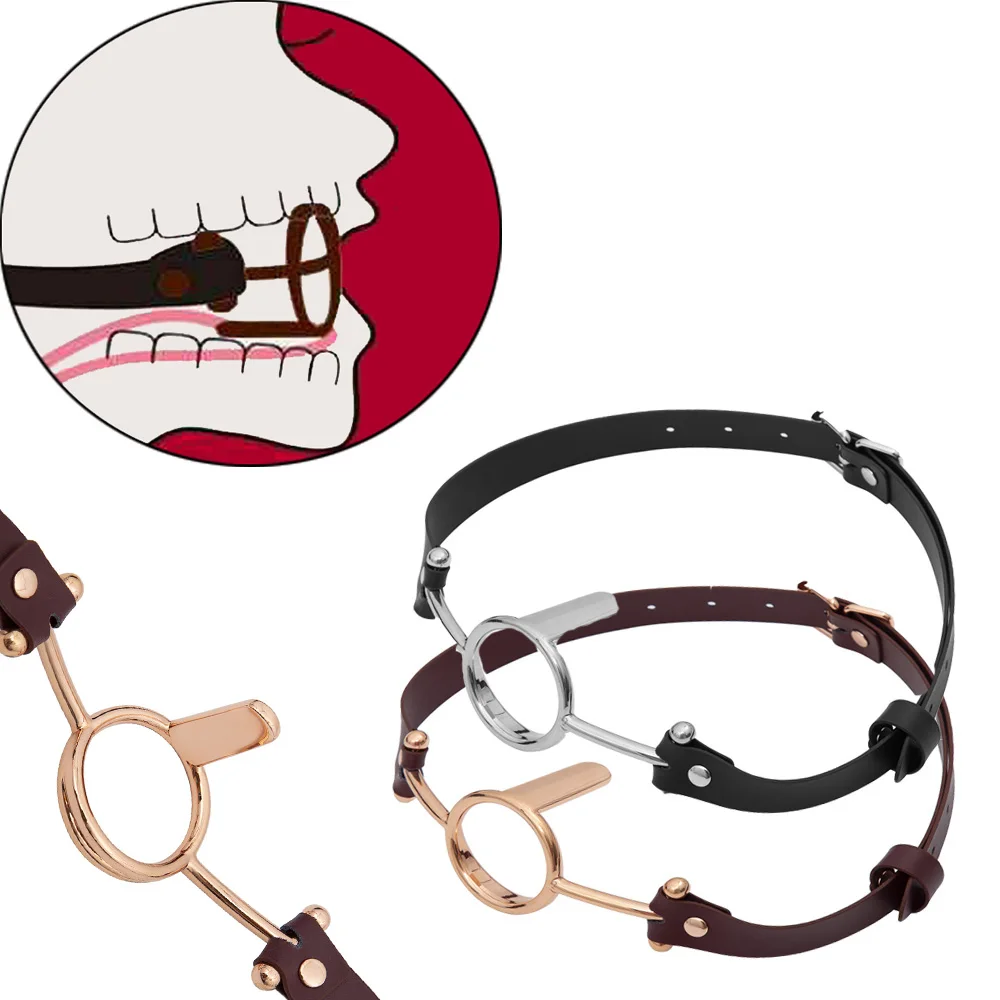 Stainless Steel Adjustable Open Mouth Ring Gag Tongue Depressor Flail