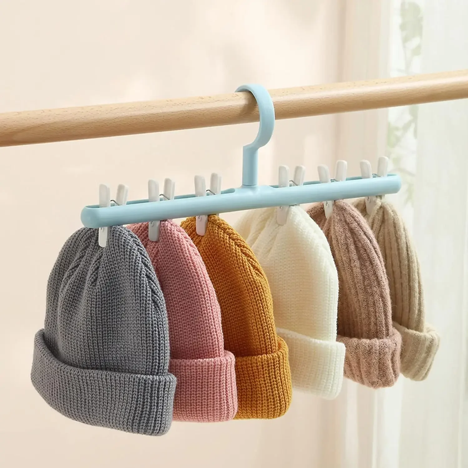 

6 Clips Hats Socks Organizer Rack Hanging Peaked Cap Scarf Storage Rack Hanger Multifunctional Closet Wardrobe Storage Holder