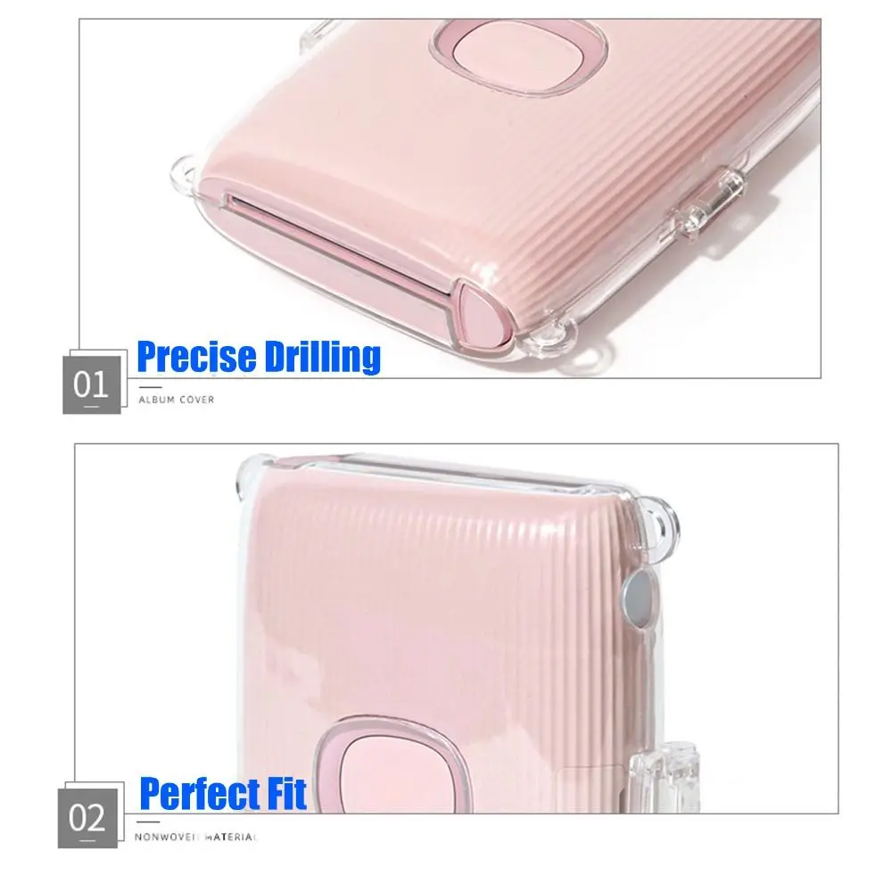 Fujifilm instax mini link2 용 어깨 끈이있는 크리스탈 클리어 충격 방지 보호 커버 포토 프린터 보관 케이스