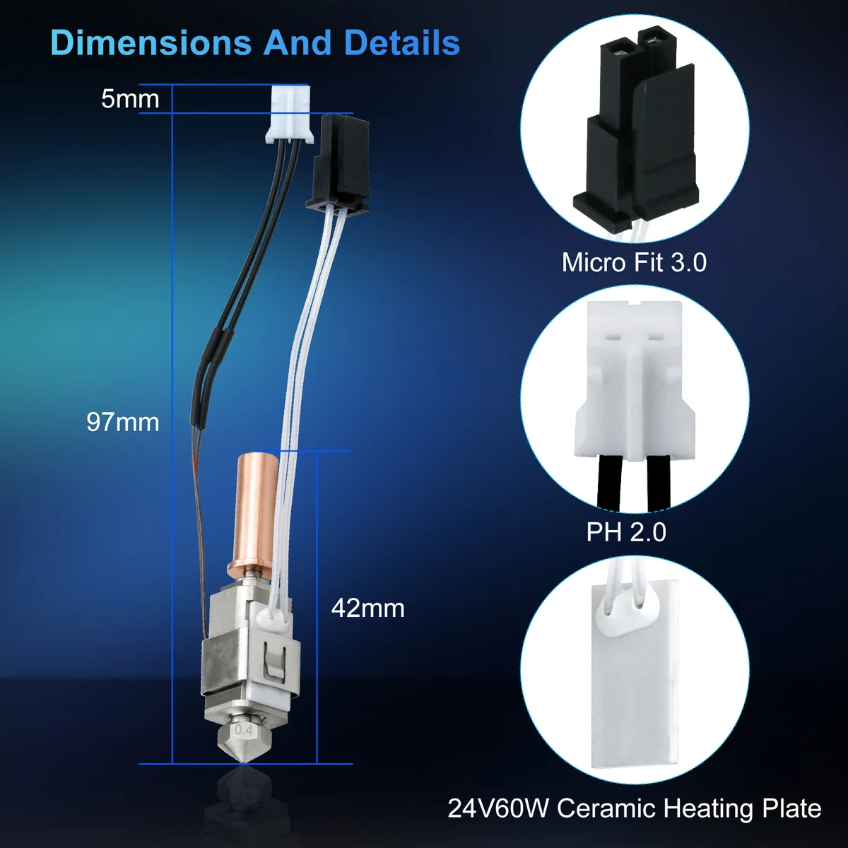 Upgrade for Anycubic Kobra 2 Hotend Kit,Thermistor Heater Cartridge 0.4mm Print Hot End for Kobra2 Plus/Neo/Kobra2 3D Printer — view 2