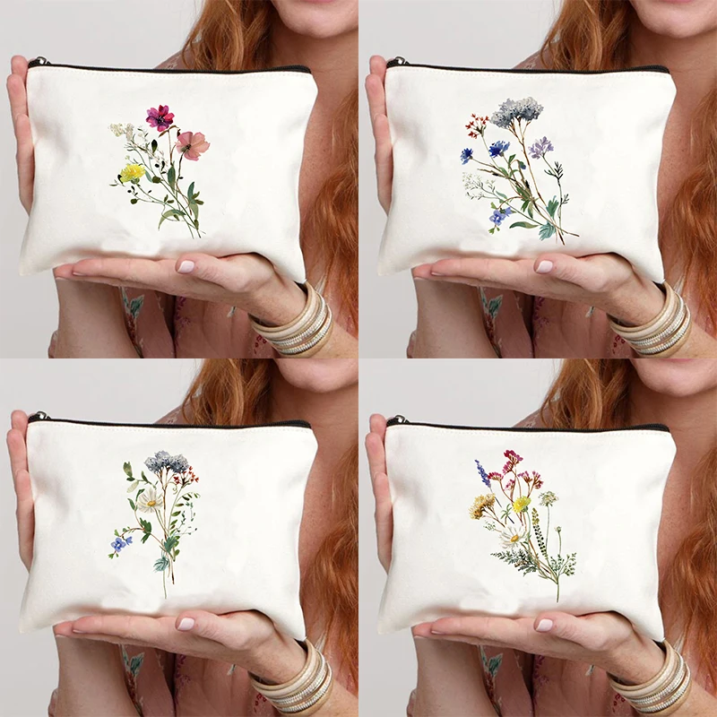 

Wild Flower Pattern Women's Makeup Bag Cosmetiqueros for Women Organizer Pencil Case for Office Cosmetic Bag Travel Toiletry Bag
