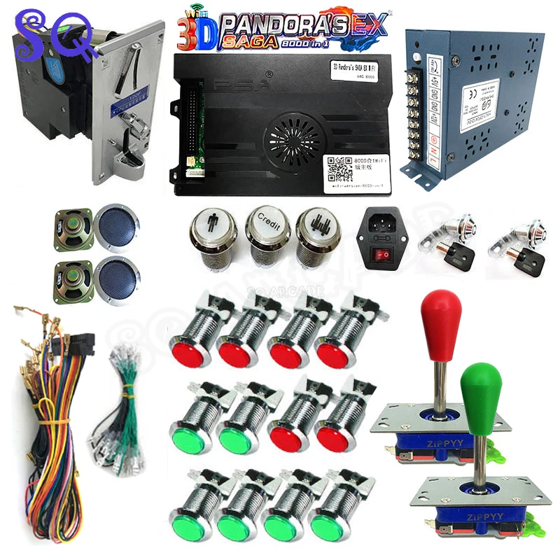 Pandora Saga EX 8000 in 1 Jamma Arcade DIY Kit LED Chrome Push Button Zippy Joystick VGA/HDMI For Retro Arcade Game Console anbernic rg35xx game console 64gb 128gb 8000 games grey