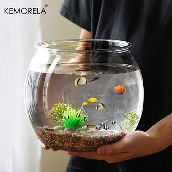 KEMORELA Round Fish Bowl Pet Tank Shatter-Proof High Light Transmittance Decorative Aquarium for Desktops Safe for Home