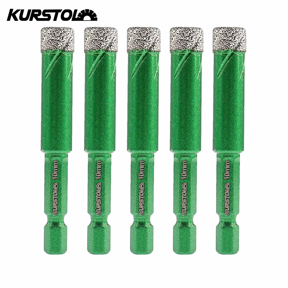 KURSTOL Dia 10mm 5pcs Tile Core Drill Bits Hex Quick-Fit Shank Diamond Drill Bits Granite Marble Stoneware Ceramic Hole Opener