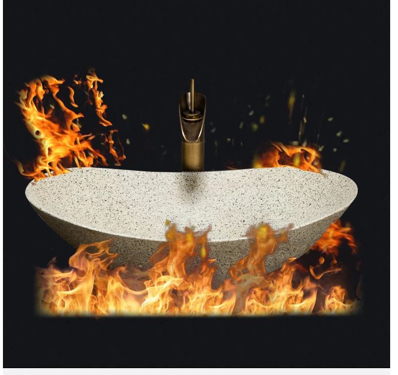 Modern Oval Bathroom Sinks Art Carved Countertop Basin Home Balcony Bathroom Washbasin Ceramic Handmade Basin Outdoor Washbasin