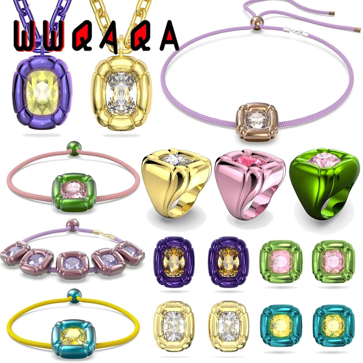 Dulcis Ring Fashion 2024 Original Charm Millenia Green Purple Crystal Luxury Necklace Earring Women's Anniversary Gift With Logo