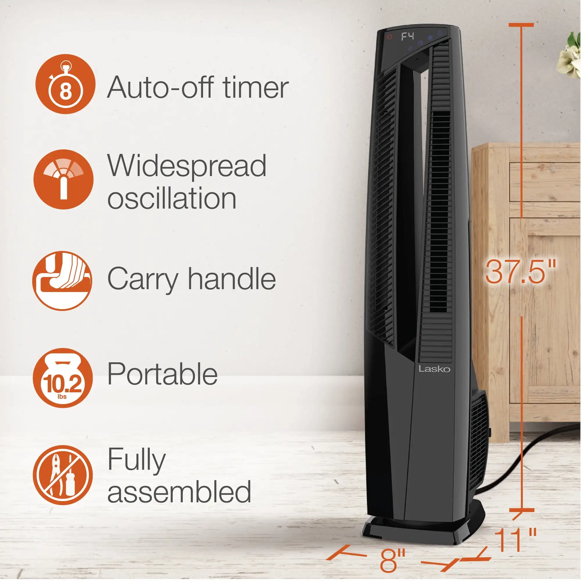 37.5" Duo Comfort High Velocity Fan and Ceramic Space Heater with Remote, Black, FHV801, New 6