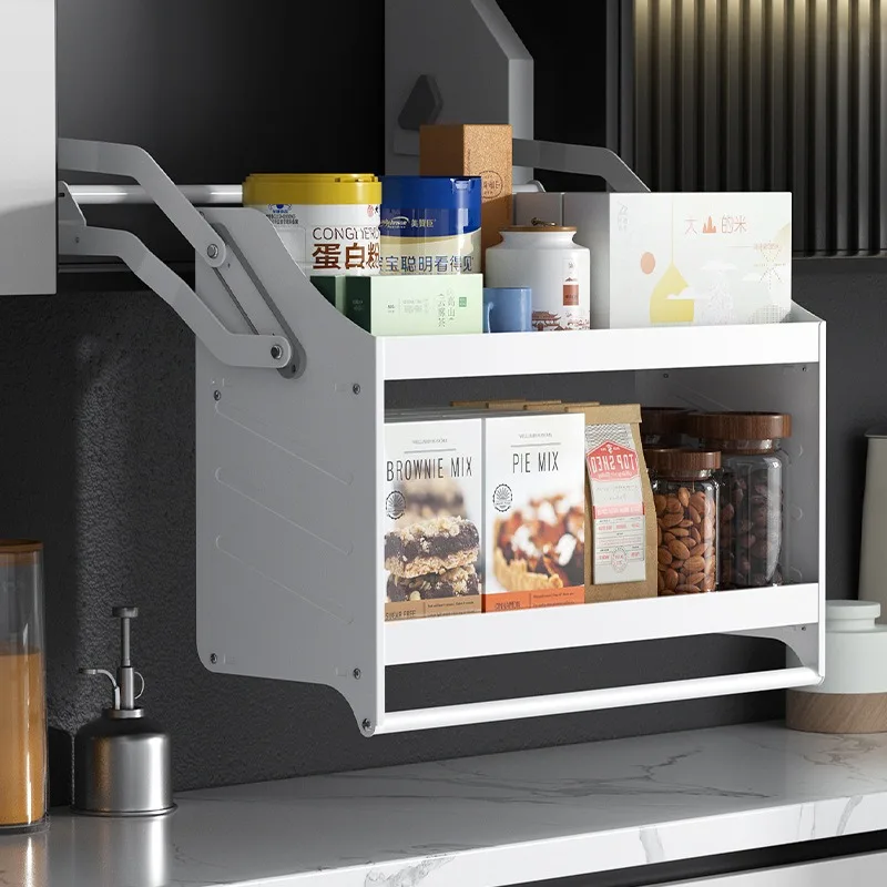 ตะกร้ายกในครัว ตู้เก็บของแบบเลื่อนในครัว ตู้แขวนเครื่องเทศ ชั้นวางของอเนกประสงค์เหล็ก ชั้นวางของในครัว 1