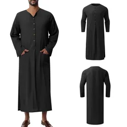 New Muslim Clothing Men's Robe Long Sleeve Solid Color Arab Ethnic Style Men Islamic Abaya