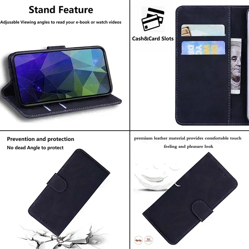 Leather Flip Wallet Phone Case with Stand and Card Holder - Universal Fit