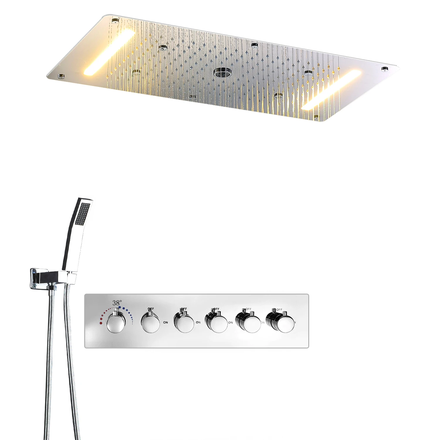 Bathroom Faucet Bathroom Shower Faucet Set Thermostatic Mixing Valve Bathroom Accessories Ceiling LED Shower System Set Thermostatic Mixer Valve Faucet Rainfall Waterfall Shower Head Panel