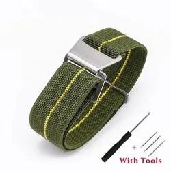 Elastic Nylon Watch Strap Replacement - Universal Waterproof Sport Bracelet Accessories with Tool - 22mm (Green Yellow)