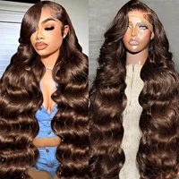 Perruque Body Wave 46 pouces # Perruques frontales en dentelle HD transparente 13x4 13x6 en cheveux Remy brun chocolat, pré-épilées, pour femmes 1