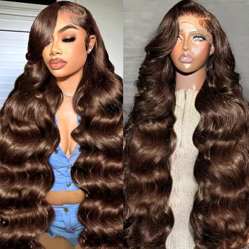 Body Wave Wig 46 Inches #4 Chocolate Brown Remy Hair 13x4 13x6 HD Transparent Lace Frontal Wigs Pre Plucked Human Hair For Women 1