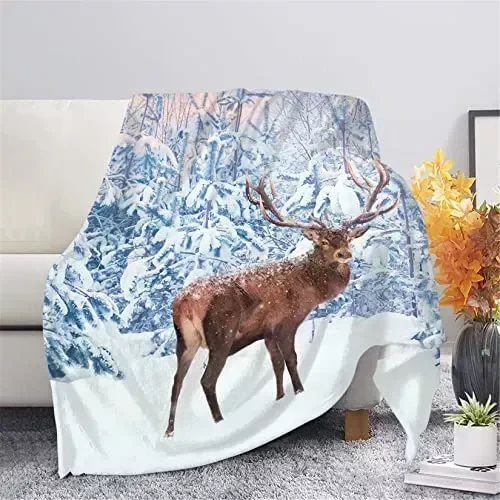 

Deer Throw Blanket Warm Cozy Air Conditioning Throws for Afternoon Nap Couch Chair Sofa Home Comfort Bed Blankets Decorative