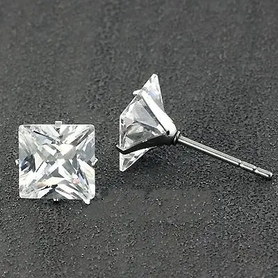 LUXUSTEEL Luxury Crystal Stud Earrings For Women Men Silver Color Stainless Steel Square Cubic Zirconia 3mm-10mm Fashion Jewelry 4