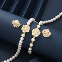 Collier et Bracelets en Imitation de perles pour femmes, élégant, fleur délicate, boucles d'oreilles, polyvalent, quotidien, fête, Banquet, mariage, bijoux cadeaux 2