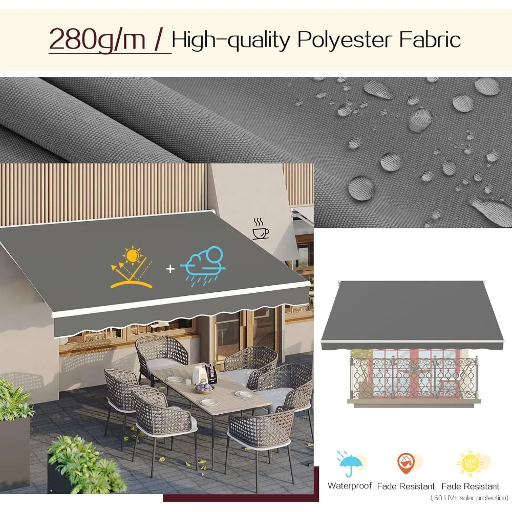 Awnings for Patio, 13'x9.8' Retractable Awning Cover Sun Shade Shelter, 280g/m² Premium Polyester with PU Coating Fabric 3