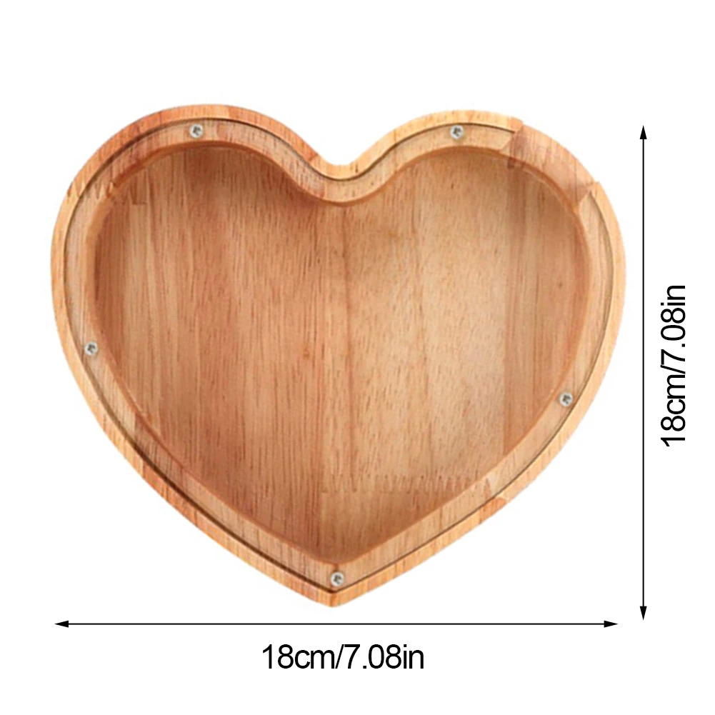 Wooden Piggy Bank Heart Shaped Coin Bank Transparent Love Piggy Bank Desktop Money Pot for Boys Girls Birthday Gift 5