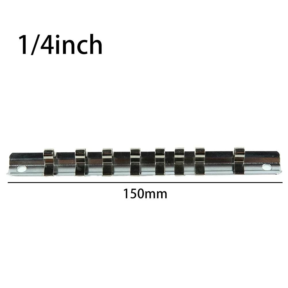 Socket Storage Rack Holder 1/4‘’ 3/8‘’ 1/2‘’ With 8 Clips On Rail Tool Organizer Storage Power Tool Accessories 6