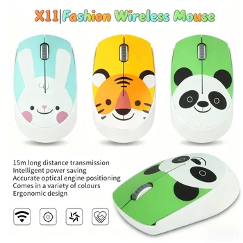Mouse wireless 2.4G con motivo di animali carini, ergonomico, plug&play, alimentato a batteria, mouse ottico portatile per PC, laptop, regali per bambini