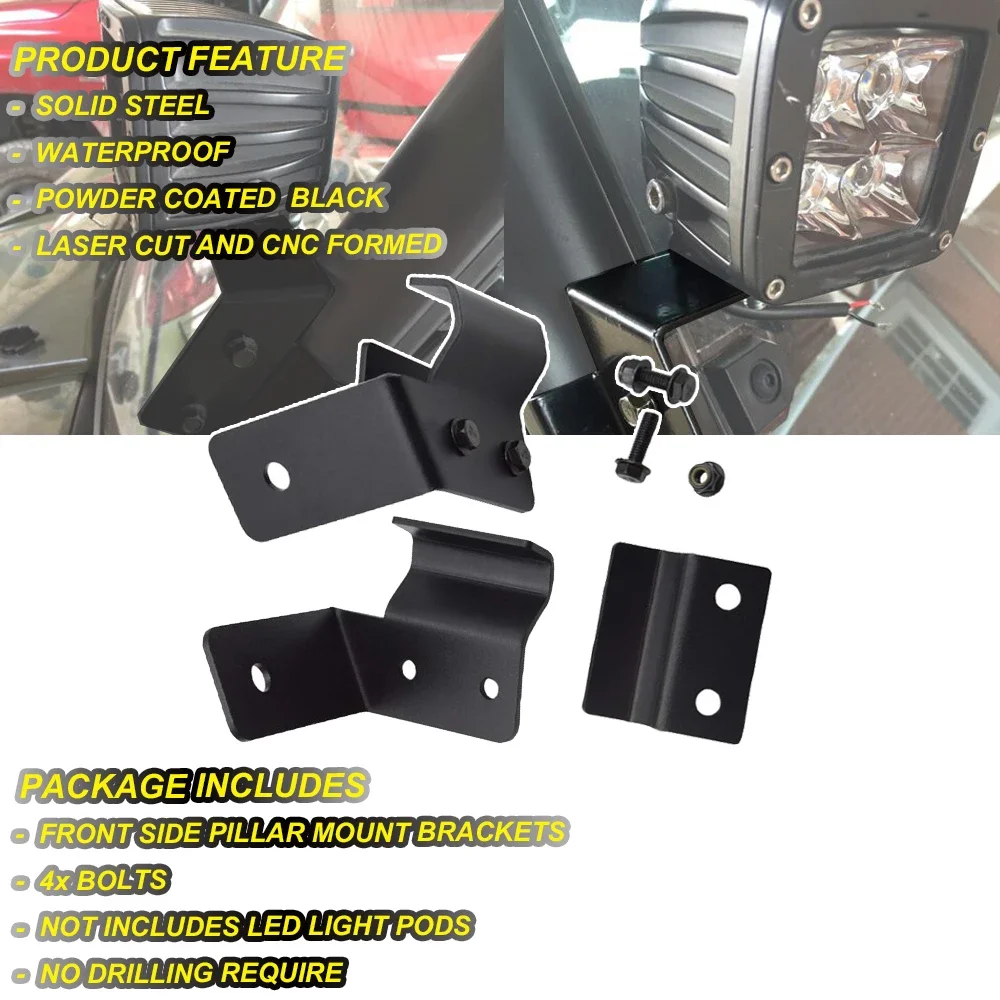 Wsen UTV Accessories Front Side Pillar Pro-fit Cage Mounting Brackets Black For Polaris Ranger XP 900 / General 2015-2024