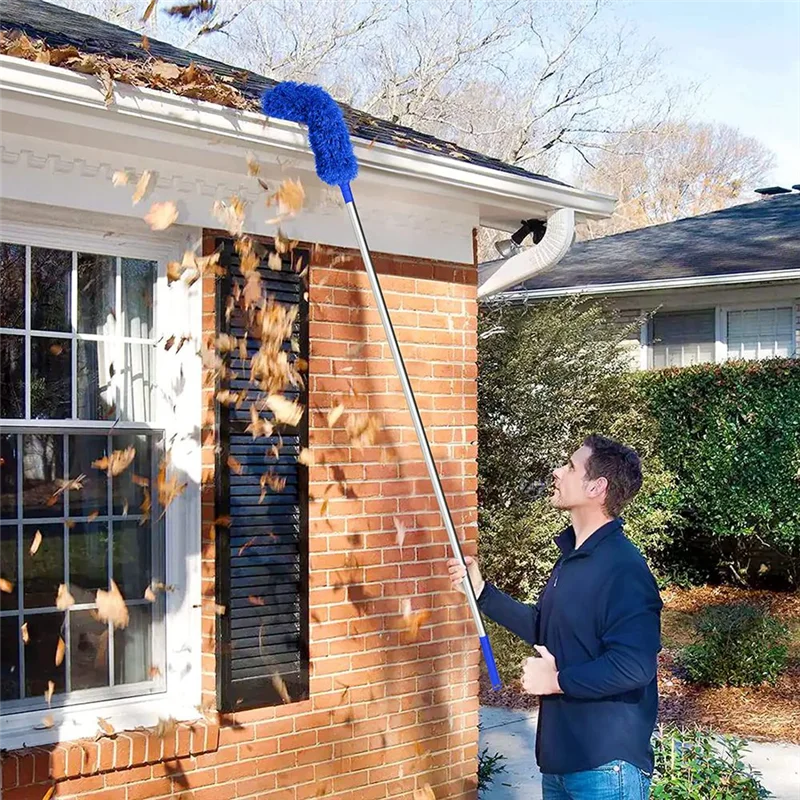 Gutter Cleaning Brush Roofing Tool with Telescopic Extendable Pole 8.2Ft Guard Cleaner Tool Easy Remove Leave, blue