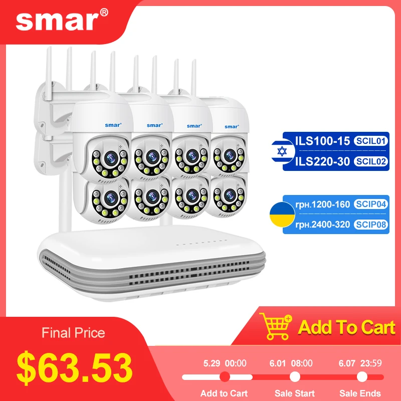 Smar Wireless 2/3/5MP Camera System Waterproof Wifi Security 8CH NVR Two Way Audio Face Detec Color Night Vision PTZ Xmeye ICsee