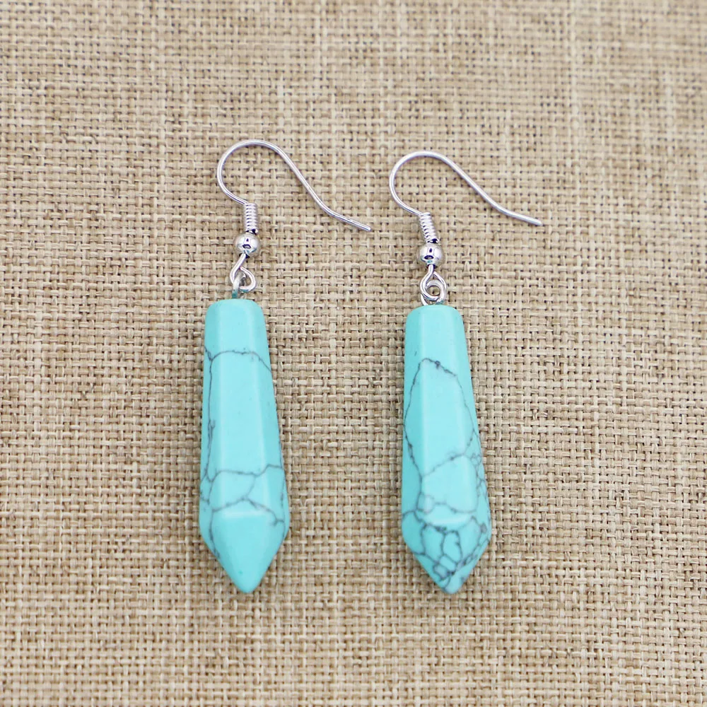 

Fashion Natural Turquoise Earrings Simple Design Ethnic Wind Ear Ornaments Bohemian Bullet Head Hexagon Post Accessories 5 Pair