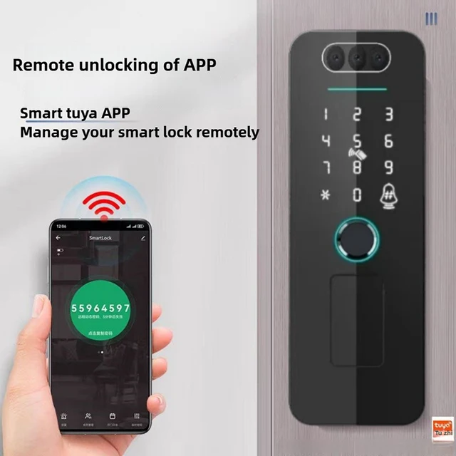 Smart WiFi Door Lock Waterproof Tuya Face Recognition Fingerprint RFID Card Password APP Control Rechargeable Li-Battery Include 3