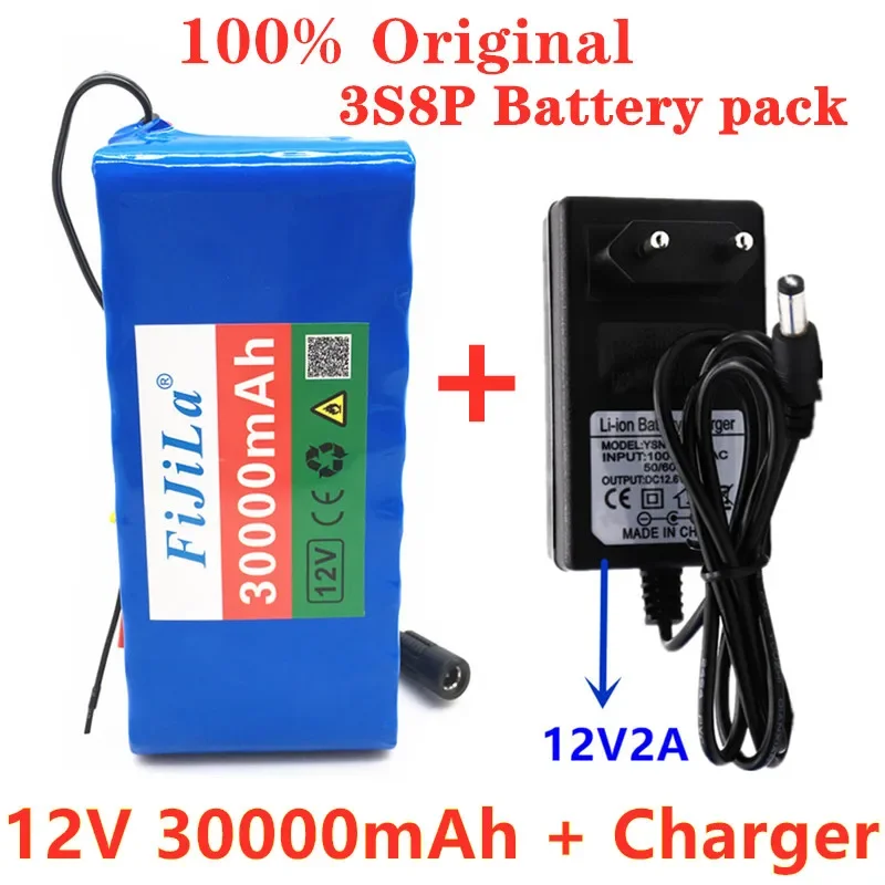 

18650 Battery 12V 30000mAh 3S8P Pack 18650 Lithium Battery Protection Board 12v 30000mAh For Inverter Miner + 12.6V2A Charger