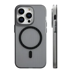 Corrugated Pattern Non-Slip Matte Hard Cover with MagSafe Wireless Charging Compatibility for iPhone 15 Pro Max (Grey)