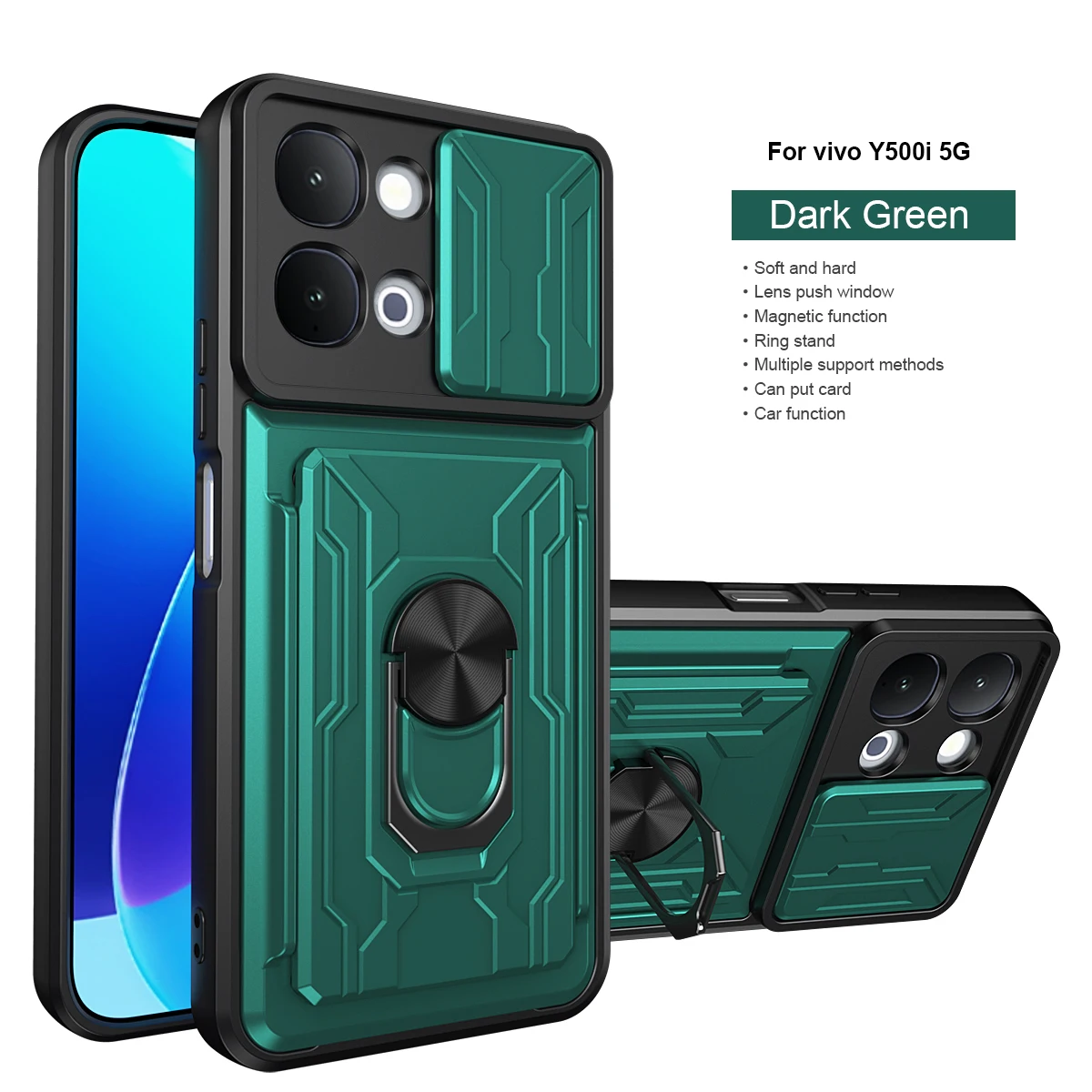 Shockproof Armor Card Holder Case with Slide Lens Protection