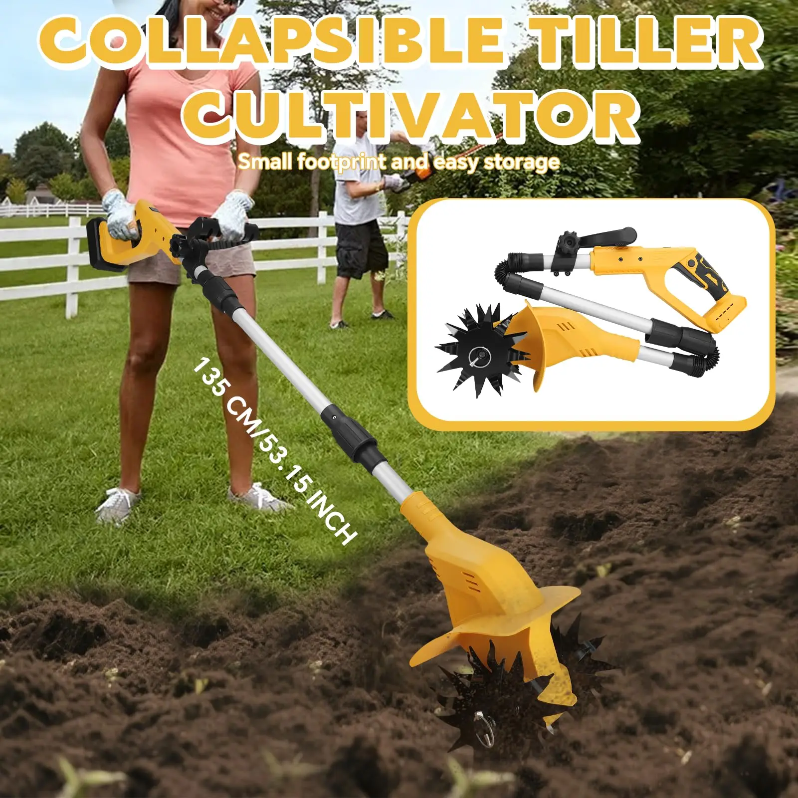 330RPM Garden Cultivator Brushless Cordless Tiller Cultivator for DeWalt 20V Bat