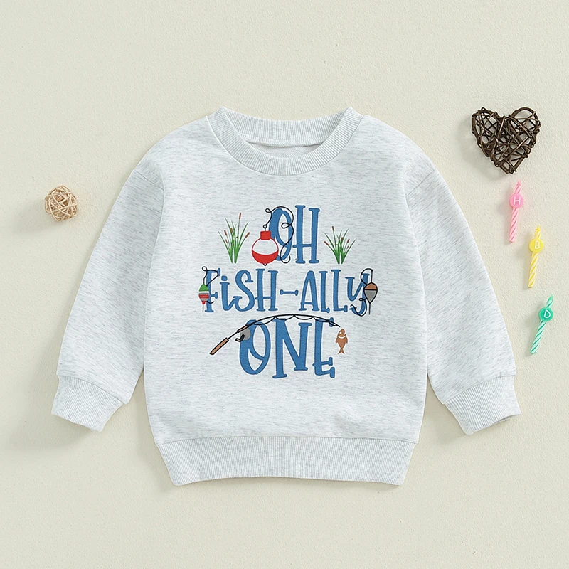 Baby Boy 1st Birthday Sweatshirt Crown & Letter Print Long Sleeve Round Neck Pullover Loose Tops