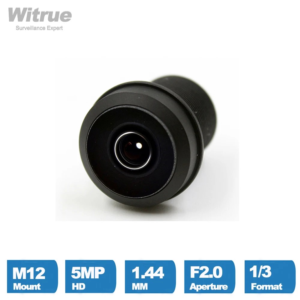 Camera lens Witrue 1.44mm lens 5.0 MegaPixel wide-angle 180 degree MTV M12 X 0.5 mount infrared night vision fisheye lenes for CCTV camera