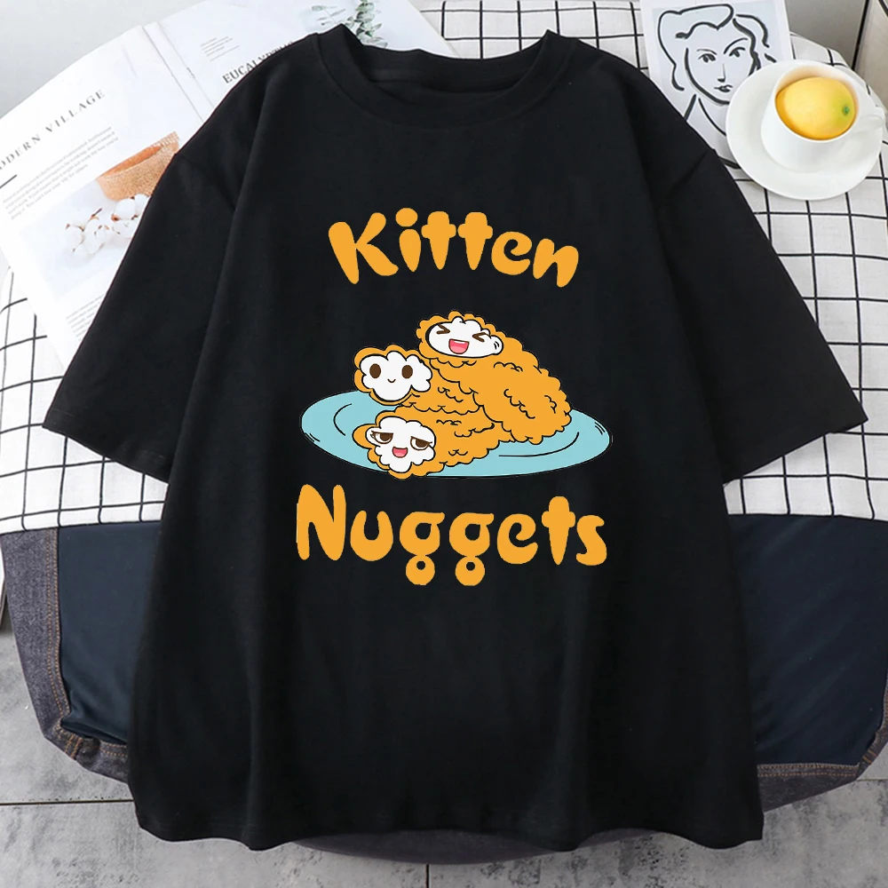 

Kitten Nuggets T Shirts WOMEN Kawaii/cute Manga/Comic Tshirts 100% Cotton T-shirts Comfortable Sense of Design Individualization