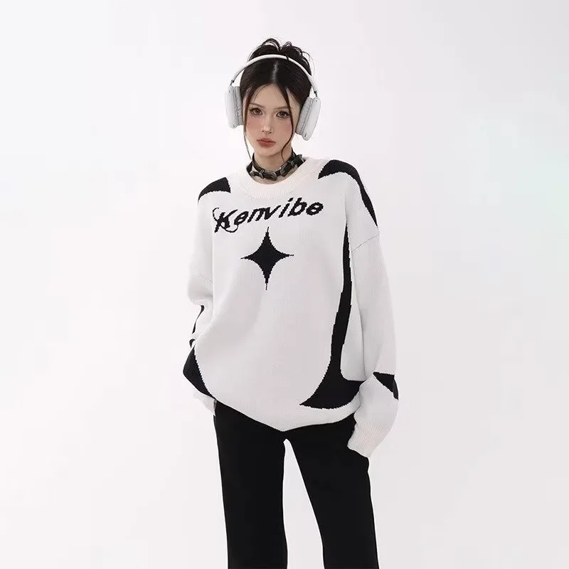 

Autumn Knitted Sweater Women Oversized Pullover Hip Hop Contrast Color Knitwear Streetwear Ladies Jumper Loose Sueter Mujer Y2k