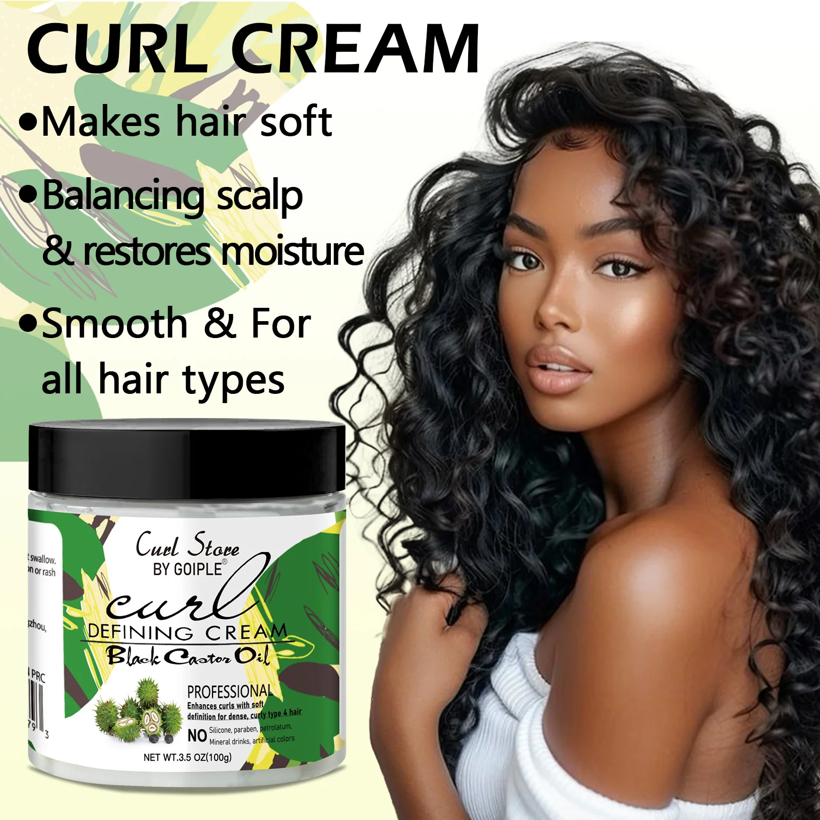 GOIPLE 100g Moisturizing Styling Cream Curl Enhancer Frizz Control Slightly Defines Curls Elastin Smooth Shiny Hair Care Product
