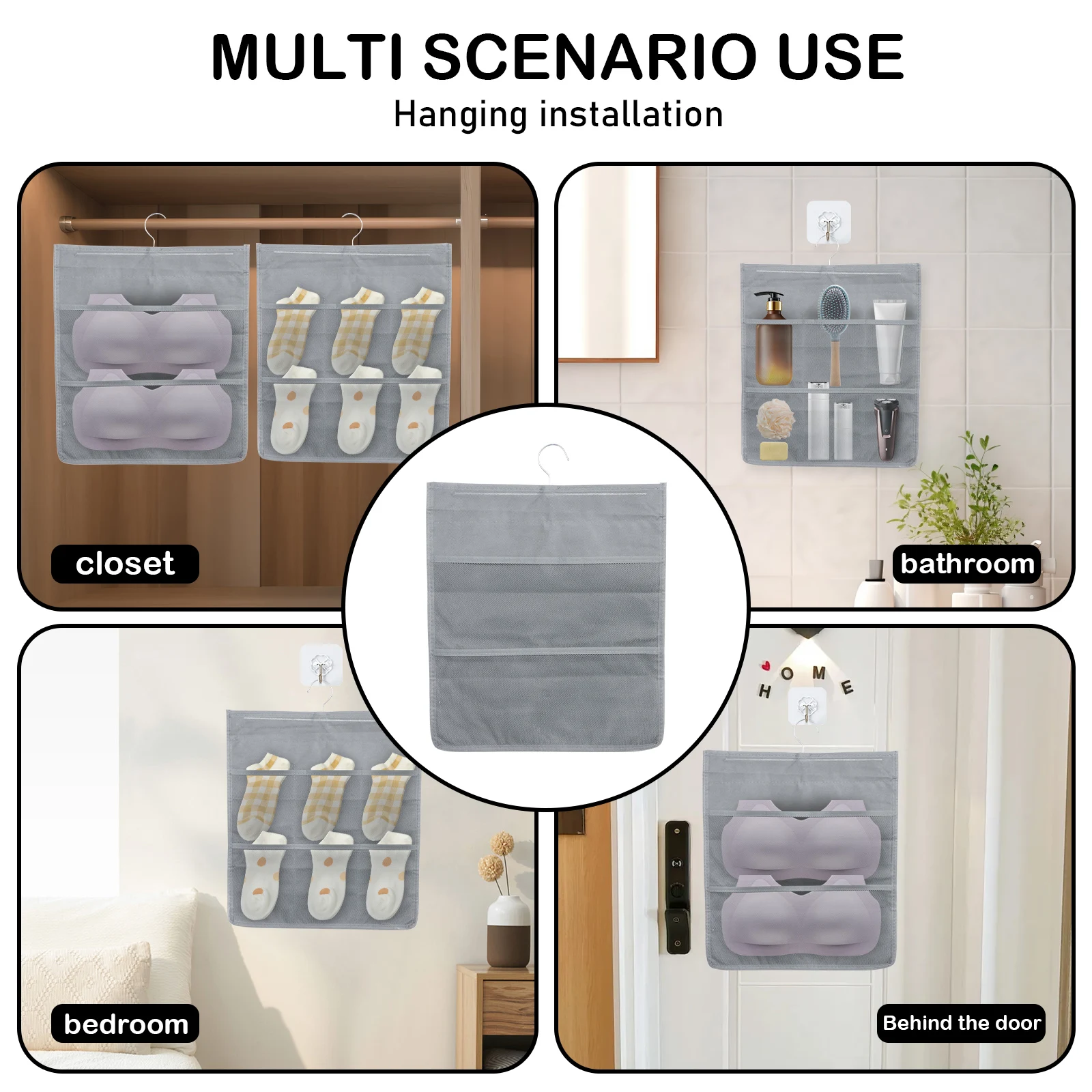 Dual Sided Storage Hanging Bag Foldable Closet Wardrobe Storage with Pockets Grid Design Wall Hanging Bra Underwear Organiser