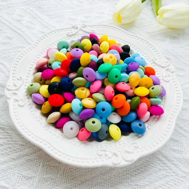 100pcs 12MM BPA Free Silicone Lentil Bead Baby Teether Chewing Bead DIY Nipple Chain Bracelet Necklace Jewelry Accessories