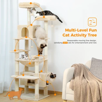 184cm Large Cat Tree and Tower for Indoor Cats With Sisal-Covered Scratching Posts Spacious Hammock Padded Perches and Condos 3