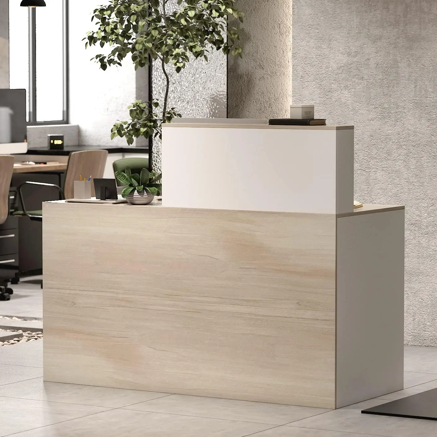AIEGLE Reception Desk with Counter & Lockable Srotage Drawers, for Salon Reception Room Checkout Office, Natrual (55.1" L x 23.6