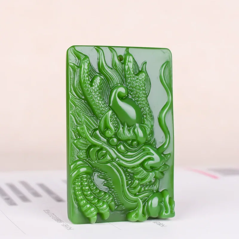 

Natural Hetian Green Jade Dragon Head Pendant Necklace Hand-Carved Fashion Charm Jewelry Accessories Amulet Gifts for Men Luxury