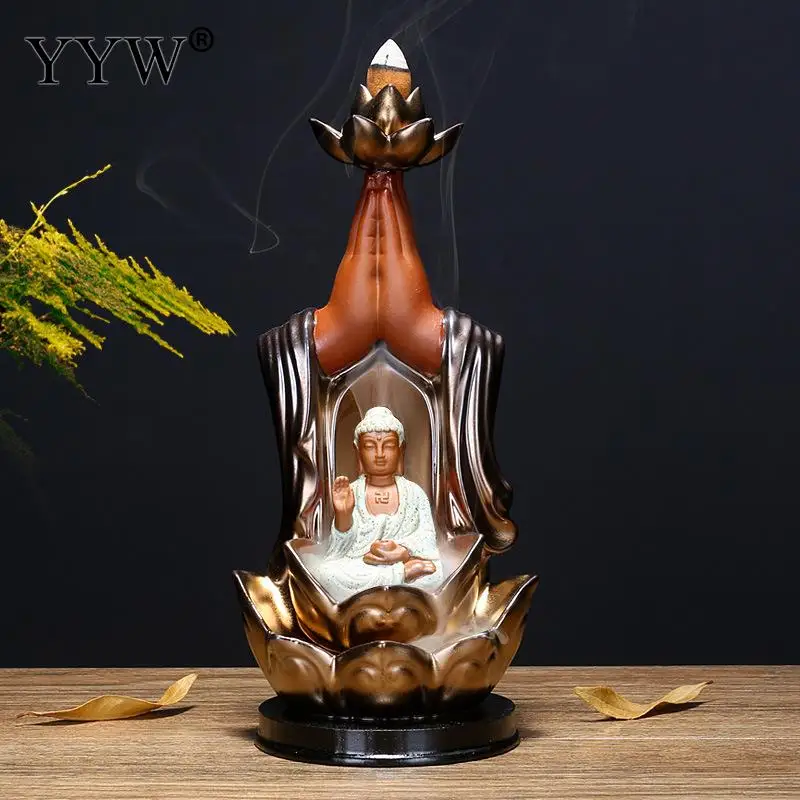 

Creative Zen Buddha Hand Ceramics Backflow Burner Smoke Waterfall Lotus Incense Holder Home Figurines Crafts Meditation Censer